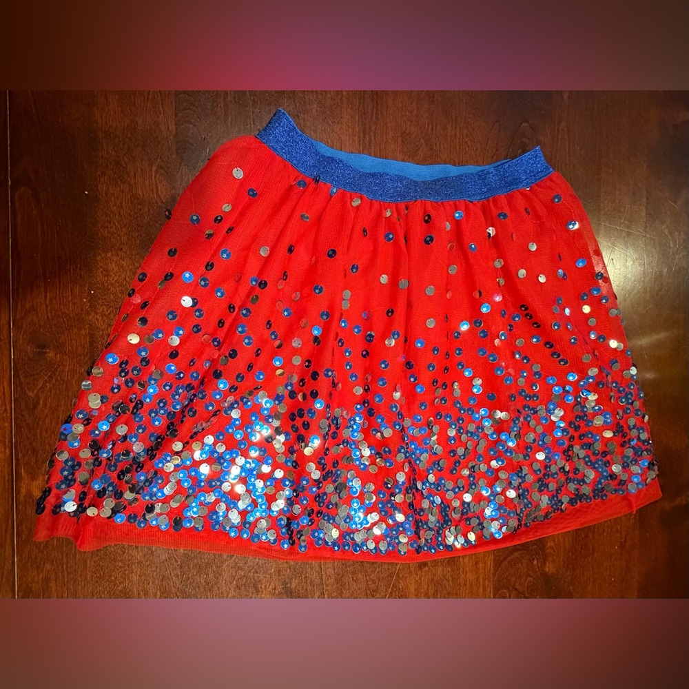 Cat & Jack Red Tulle Skirt with Blue Sequin Waistband